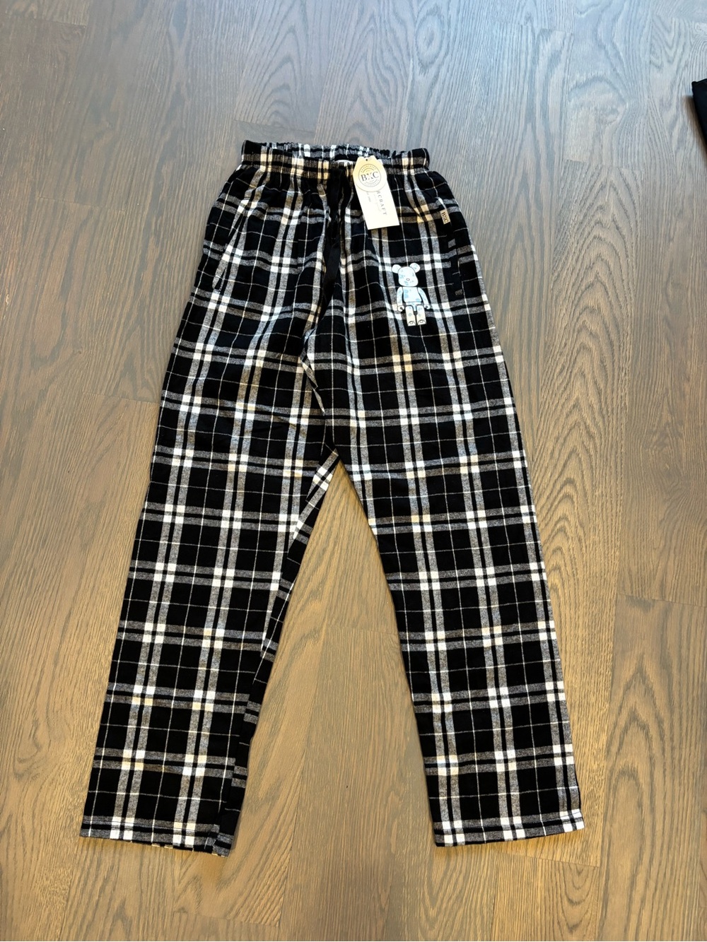Boxercraft Black and White Plaid Kids Pajama Pants with Brickbear logo
